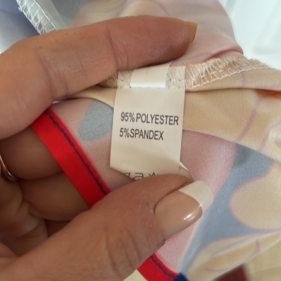 NWOT Colorful Floral Mini Dress Puff Sleeves Bow Tie Neckline Multicolored Mod - Picture 10 of 13